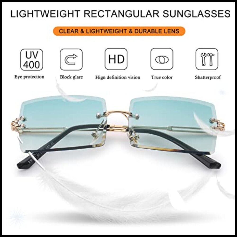 Rectangular Rimless Sunglasses Retro Y2K Trendy G… - image 6